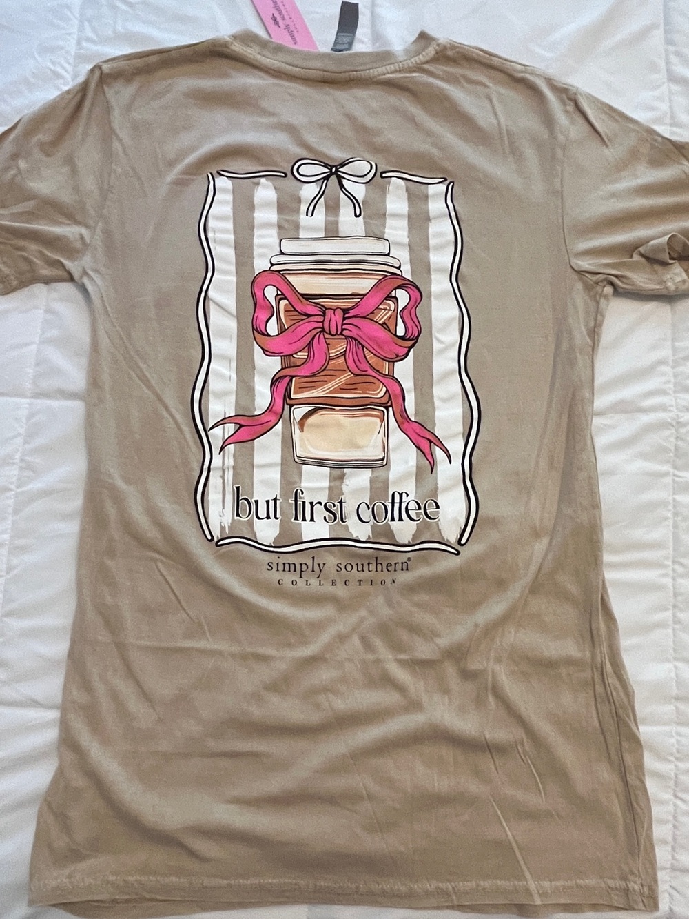 Simply Southern “But First Coffee” Tan Size Medium
